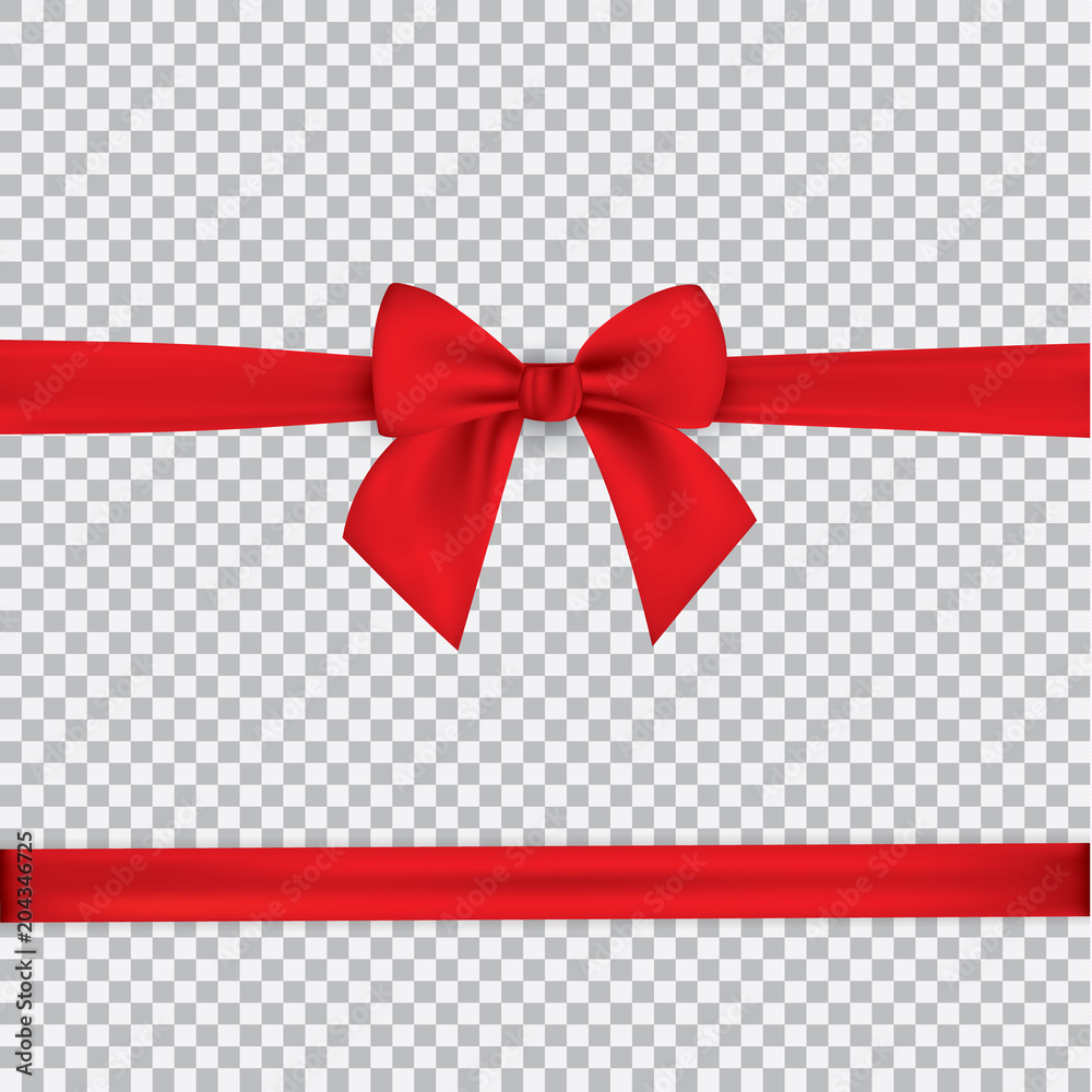 Realistic red bow and ribbon isolated on transparent background ...