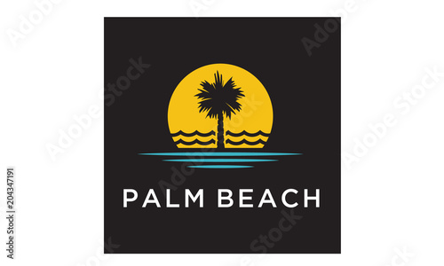 Palm Tree Beach Silhouette for Hotel Restaurant Vacation Holiday Travel logo design 