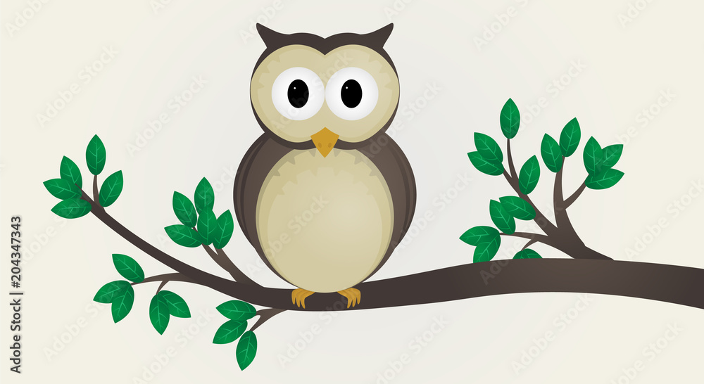 Fototapeta premium Cute owl illustration vector. The owl sits on a branch