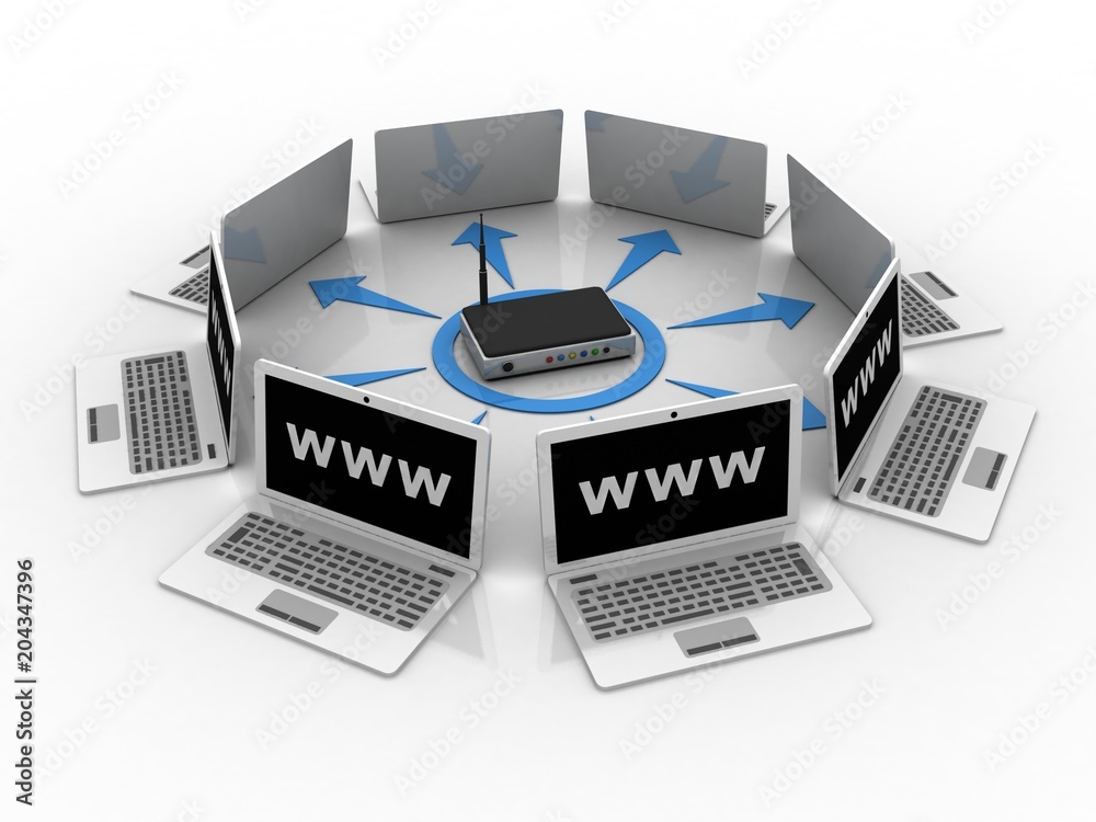 3d rendering Computer network with www 3d rendering Computer network with www