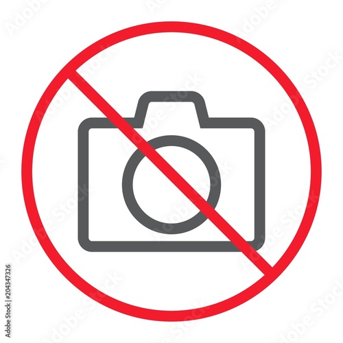 No camera line icon, prohibition and forbidden, no photo sign vector graphics, a linear pattern on a white background, eps 10.
