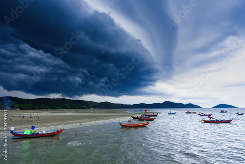 Storm is coming, Rain clouds before the storm in tropical sea landscape.Thailand.