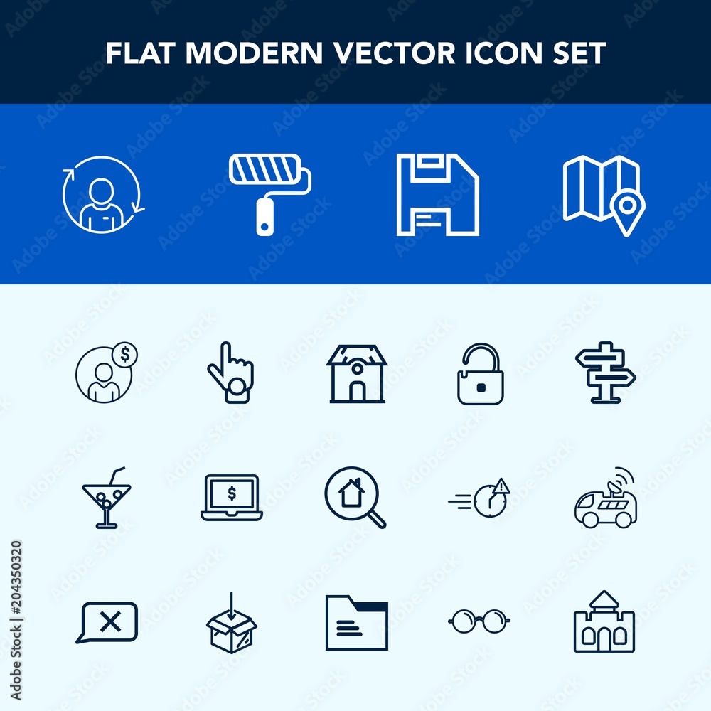 Modern, simple vector icon set with summer, computer, location, roll, money, protection, house, finger, refresh, door, finance, cocktail, laptop, search, account, architecture, pin, brush, sign icons Modern, simple vector icon set with summer, computer, location, roll, money, protection, house, finger, refresh, door, finance, cocktail, laptop, search, account, architecture, pin, brush, sign icons