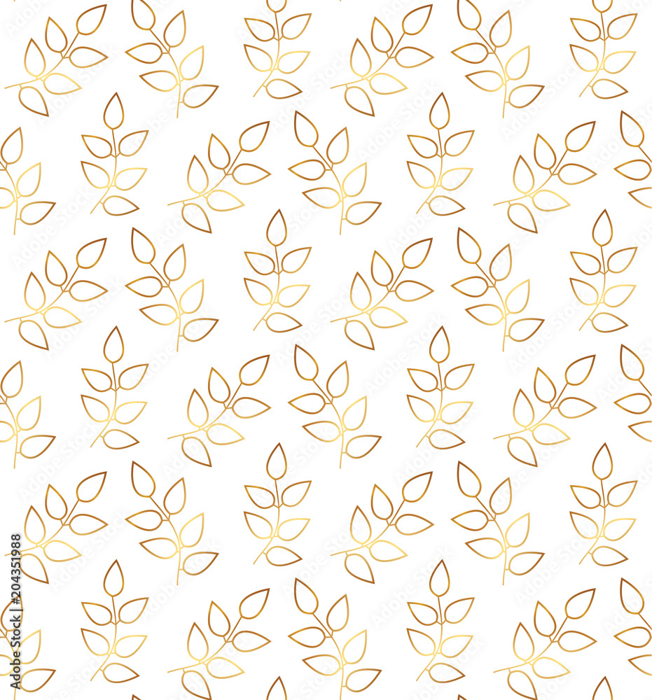 Gold leaves seamless pattern. Trendy botanic background for packaging, banner, card, flyer, invitation, wedding, print advertising, social media, placard, invitation, save the date,