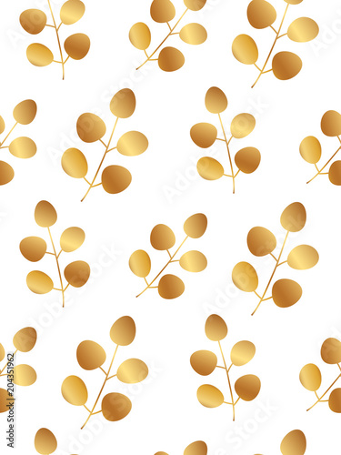 Gold leaves seamless pattern. Trendy botanic background for packaging, banner, card, flyer, invitation, wedding, print advertising, social media, placard, invitation, save the date,