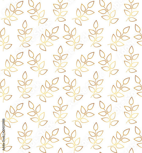 Gold leaves seamless pattern. Trendy botanic background for packaging, banner, card, flyer, invitation, wedding, print advertising, social media, placard, invitation, save the date, © Millaly