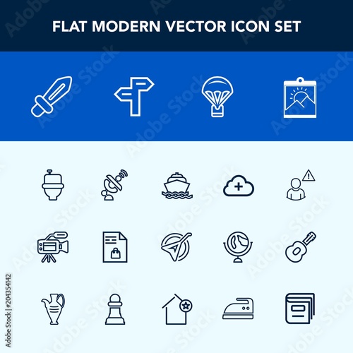 Modern, simple vector icon set with communication, online, supermarket, global, technology, wc, string, restroom, internet, medieval, sword, ocean, satellite, space, sea, weapon, blank, notebook icons
