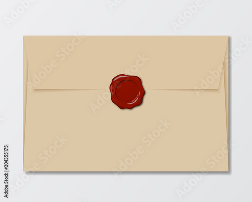 Realistic envelope of old paper with wax seal - vector