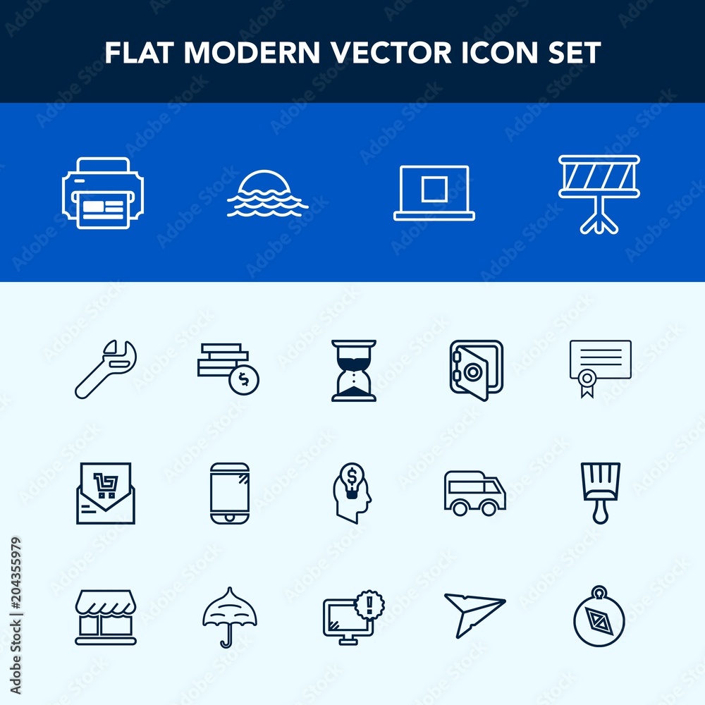 Modern, simple vector icon set with receipt, phone, repair, drum, touchscreen, web, sand, printer, certificate, list, time, safety, concept, template, sign, diploma, tool, retail, hour, spanner icons Modern, simple vector icon set with receipt, phone, repair, drum, touchscreen, web, sand, printer, certificate, list, time, safety, concept, template, sign, diploma, tool, retail, hour, spanner icons