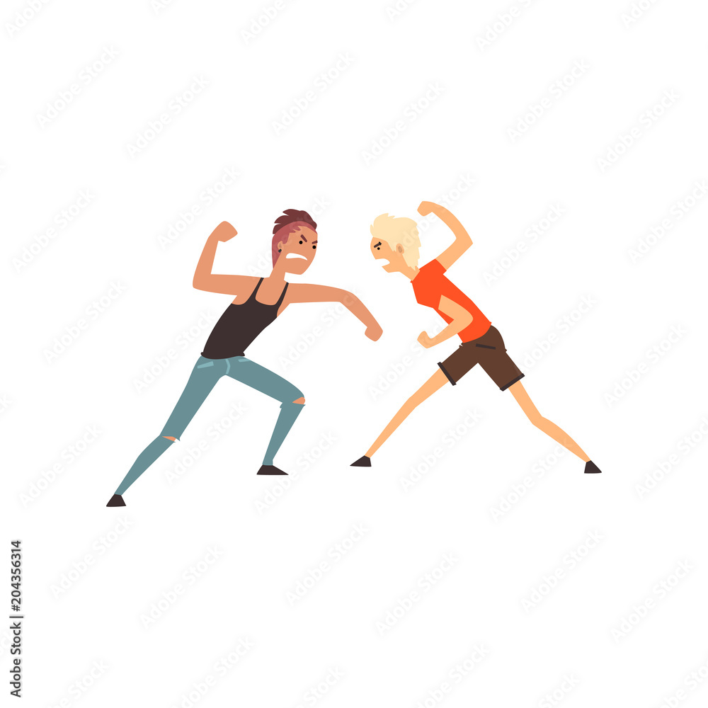 Two men fighting, aggressive and violent behavior vector Illustration on a white background Two men fighting, aggressive and violent behavior vector Illustration on a white background