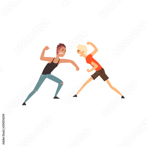 Two men fighting, aggressive and violent behavior vector Illustration on a white background