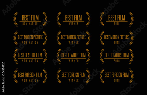 Movie award best feature film motion picture nomination winner vector logo icon set