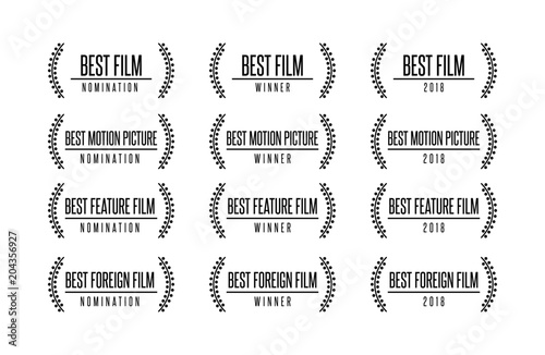 Movie award best feature film motion picture nomination winner vector logo icon set