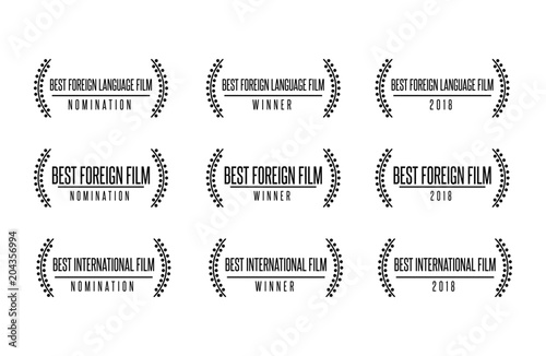 Movie award best foreign language film international nomination winner black gold vector icon set