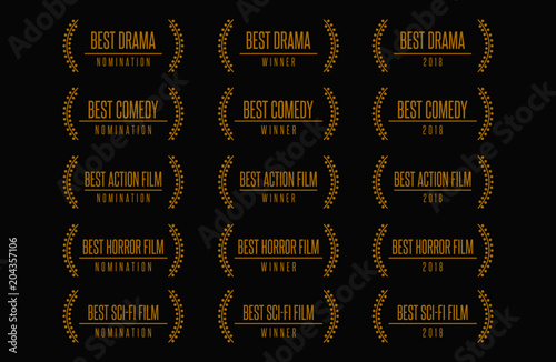 Movie award best feature film motion picture drama comedy horror action sci-fi nomination winner vector logo icon set