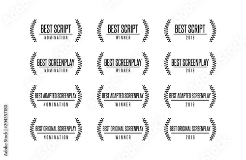 Movie award best original adapted screenplay film script nomination winner vector icon logo set