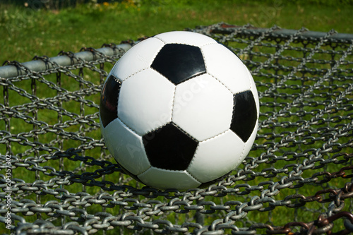 Wallpaper Mural Fussball klassisch auf einem Tor mit Gitter im Sommer Torontodigital.ca