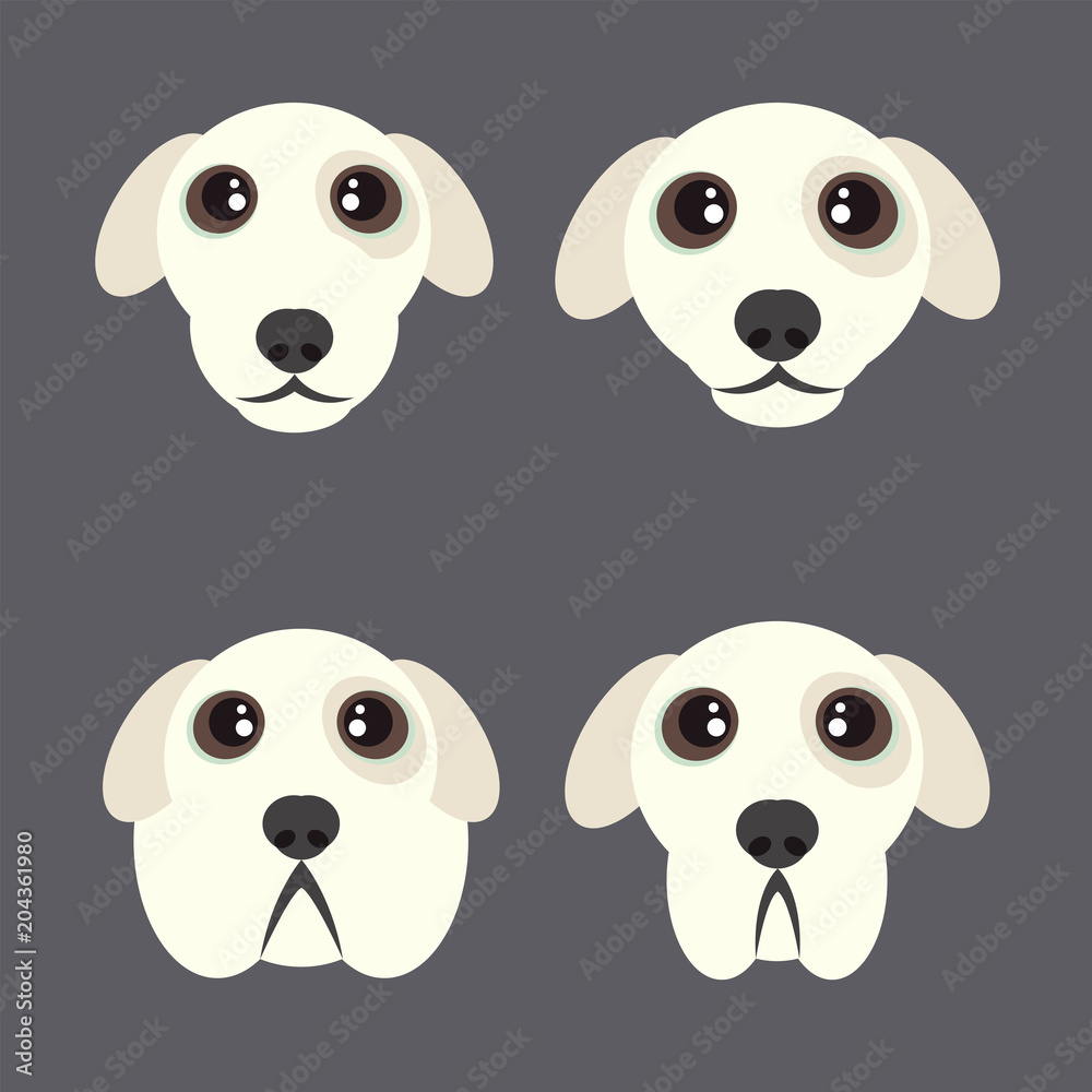 Set of cute canine muzzles, emotions Set of cute canine muzzles, emotions