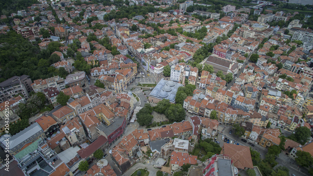 Aerial view of downtown Plovdiv, Bulgaria