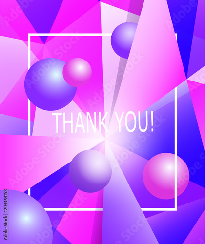 Wallpaper Mural Colorful modern geometric abstract pattern or mosaic in trendy bright purple violet colors. Beautiful pink blue design background in lowpoly style with flying balls and words thank you in white frame Torontodigital.ca