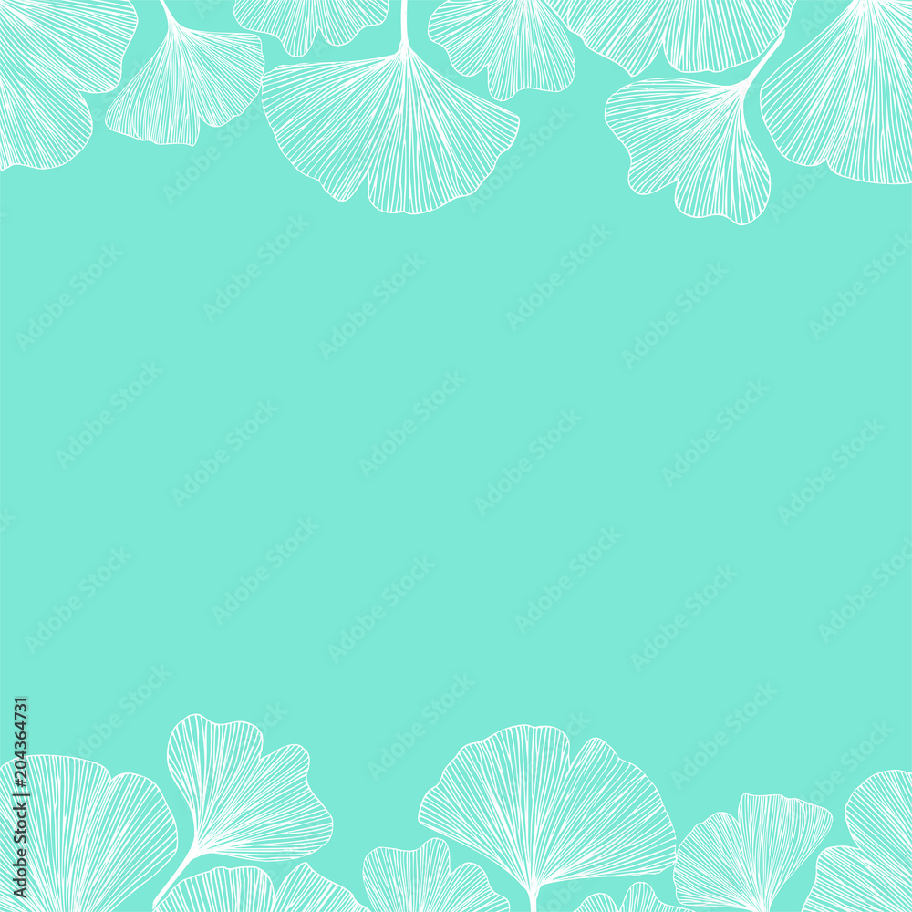 Ginkgo biloba leaves, vector illustration left side border in pastel colors for background Ginkgo biloba leaves, vector illustration left side border in pastel colors for background