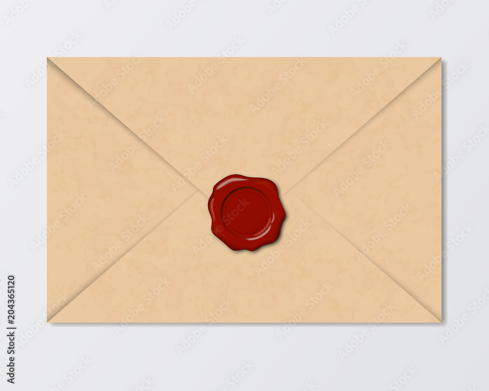 Realistic vintage envelope of old paper with wax sea - vector