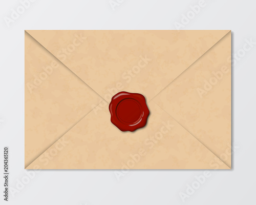 Realistic vintage envelope of old paper with wax sea - vector