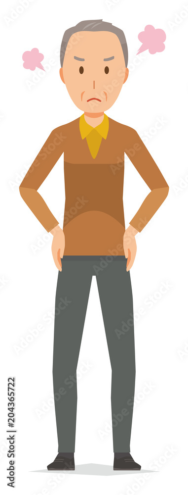 An elderly man wearing brown clothes is angry An elderly man wearing brown clothes is angry