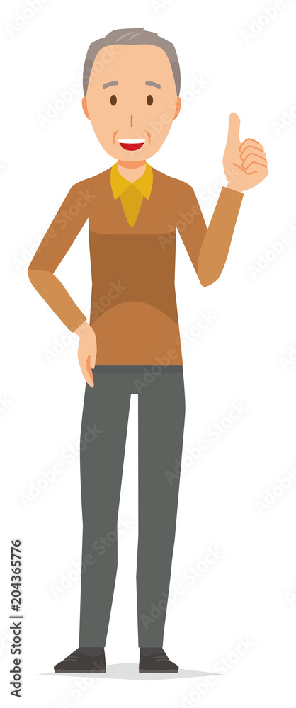 An elderly man wearing brown clothes is showing thumbs up An elderly man wearing brown clothes is showing thumbs up