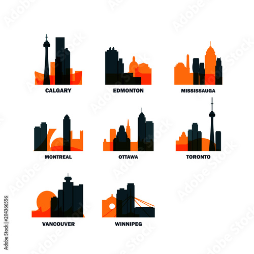 Canada cities icons set, modern skyline citysape landmark logo vector pack