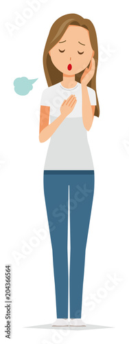 A long hair young woman is sighing