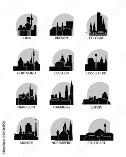 Germany cities icons set, modern skyline citysape landmark logo vector pack