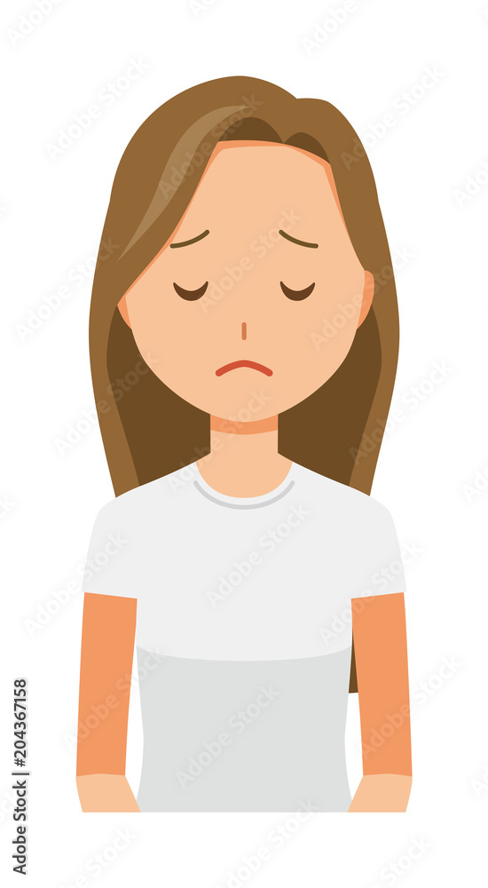 A long hair young woman is apologizing A long hair young woman is apologizing