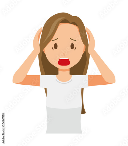 A long hair young woman is panicking