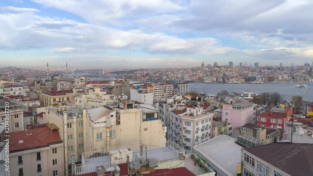 Aerial drone shot of cloudy day in Istanbul, Turkie. From above, city centre, downtown. Bosphorus. Aerial drone shot of cloudy day in Istanbul, Turkie. From above, city centre, downtown. Bosphorus.