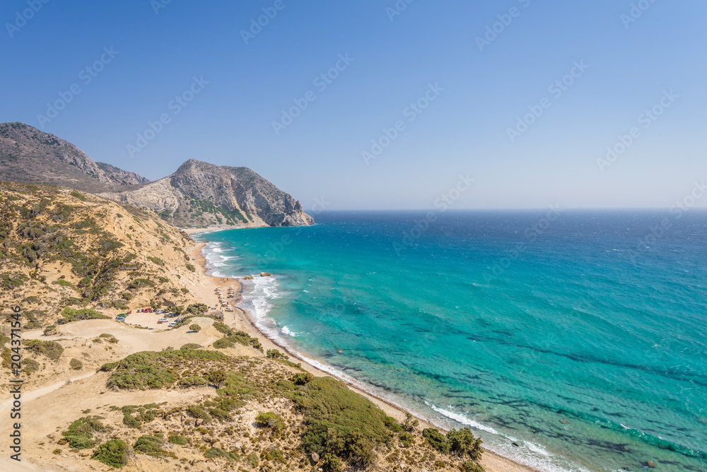 Obraz premium kos island kavo paradiso beach on the kefalos peninsula, magical blue water of the aegean sea in greece