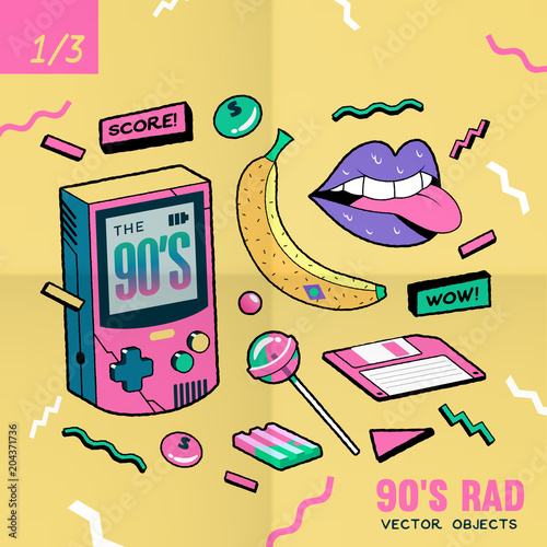 The 90's Rad. 90's style vector isolated objects and graphic elements. photo