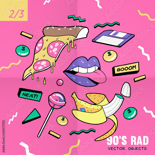 The 90's Rad, 90's style vector isolated objects and graphic elements,
