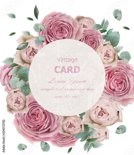 Wedding invitation with roses Vector. Beautiful card floral 3d backgrounds