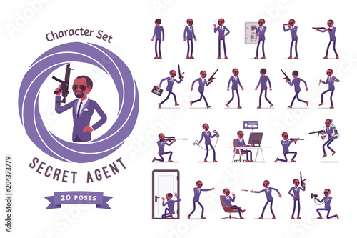 Secret agent black man, gentleman spy ready-to-use character set