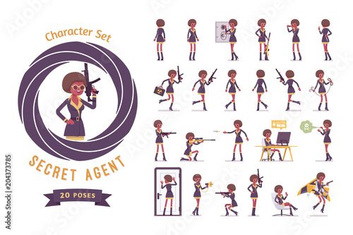 Secret agent black woman, lady spy ready-to-use character set