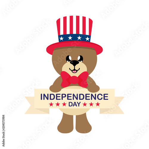 4 july cartoon cute bear in hat with sign © julia_january