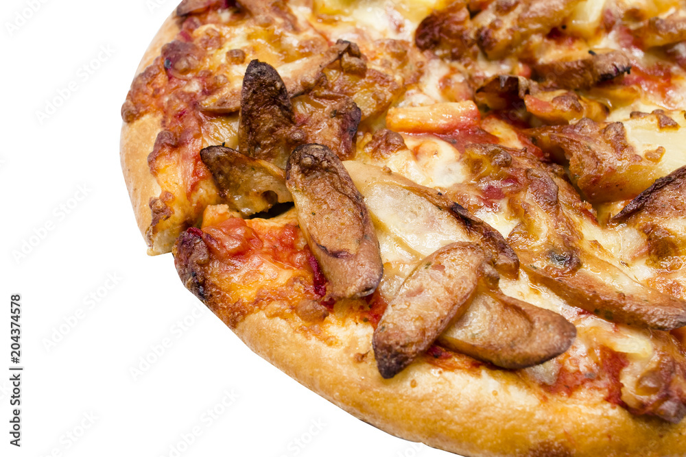 Sausage Pizza box set isolated on white background.Closed up.Clipping path Sausage Pizza box set isolated on white background.Closed up.Clipping path