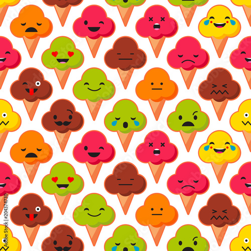 Seamless background with Emotions Ice Cream. Cute cartoon. Vector illustration. Textile rapport.