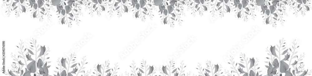 Vector horizontal banner with flowers and copyspace isolated on white background.