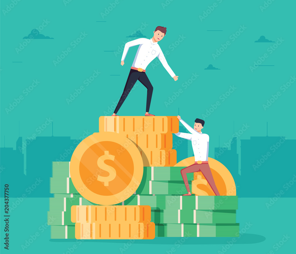 Pay rise business vector concept. Career ladder climbing, salary increase symbol with