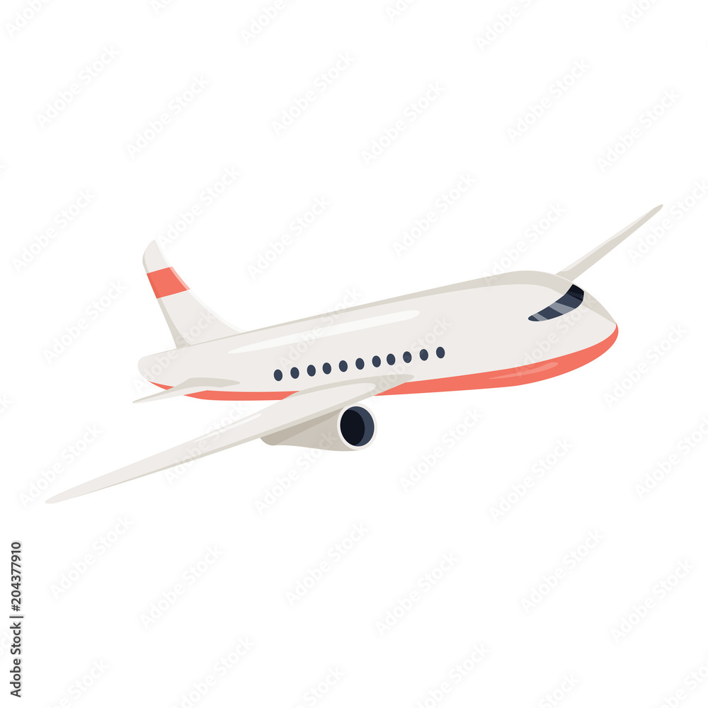 Aeroplane icon vector illustration. Airplane flight travel symbol. Flat plane view of a flying aircraft stock vector.