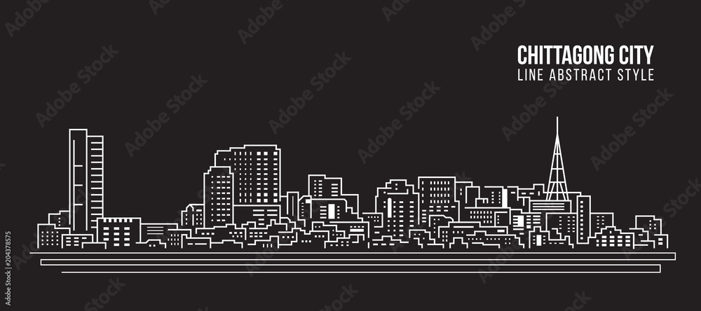 Cityscape Building Line art Vector Illustration design - Chittagong city
