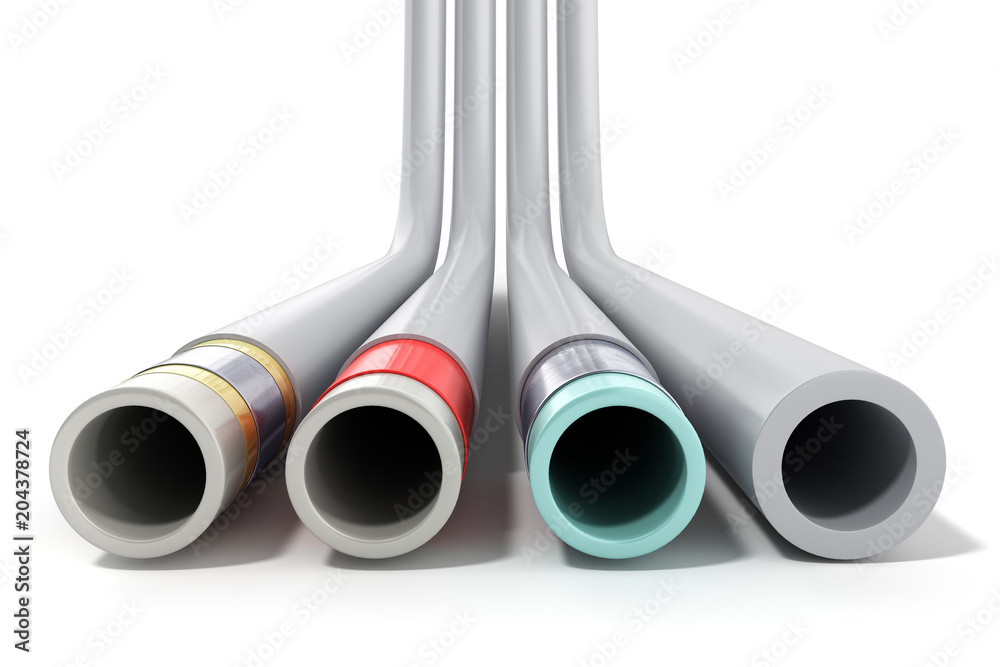 Fototapeta premium different plastic water pipes in layers 3d render on white