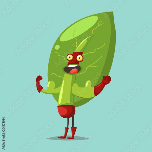 Cute Lettuce cartoon character of a vegetable in a superhero costume, mask and big biceps. Vector concept illustration in a flat style for a healthy eating and lifestyle.
